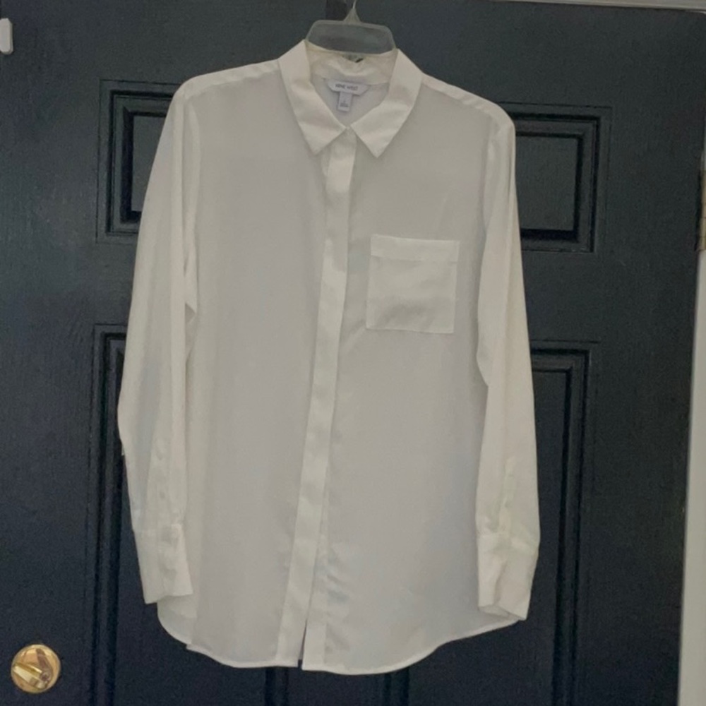 Nine West White Blouse Crisp Long-Sleeve Top